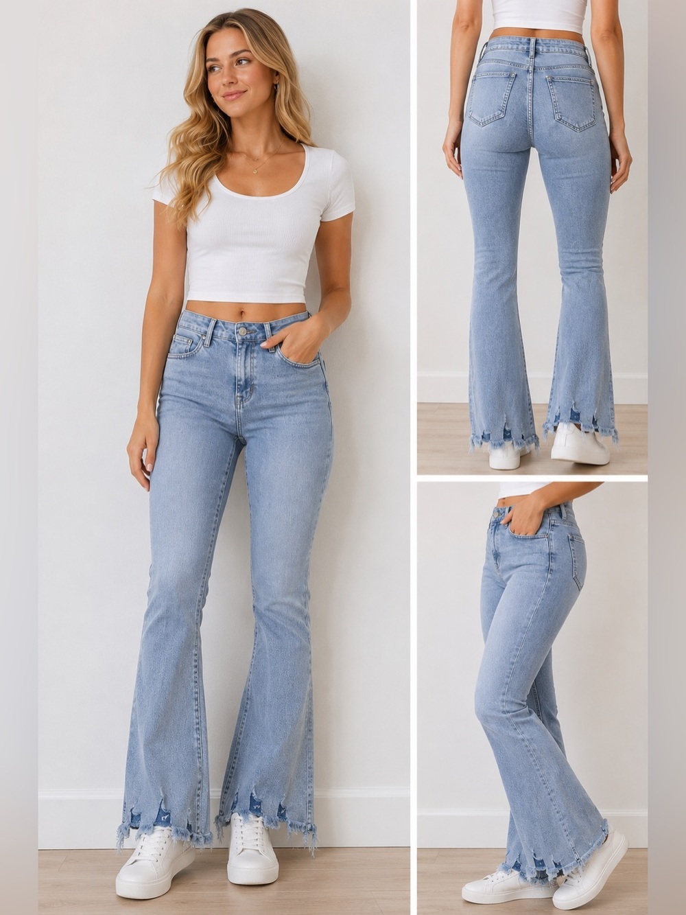 Misa Los Angeles Grey High-Rise Flare Jeans with Frayed Hem